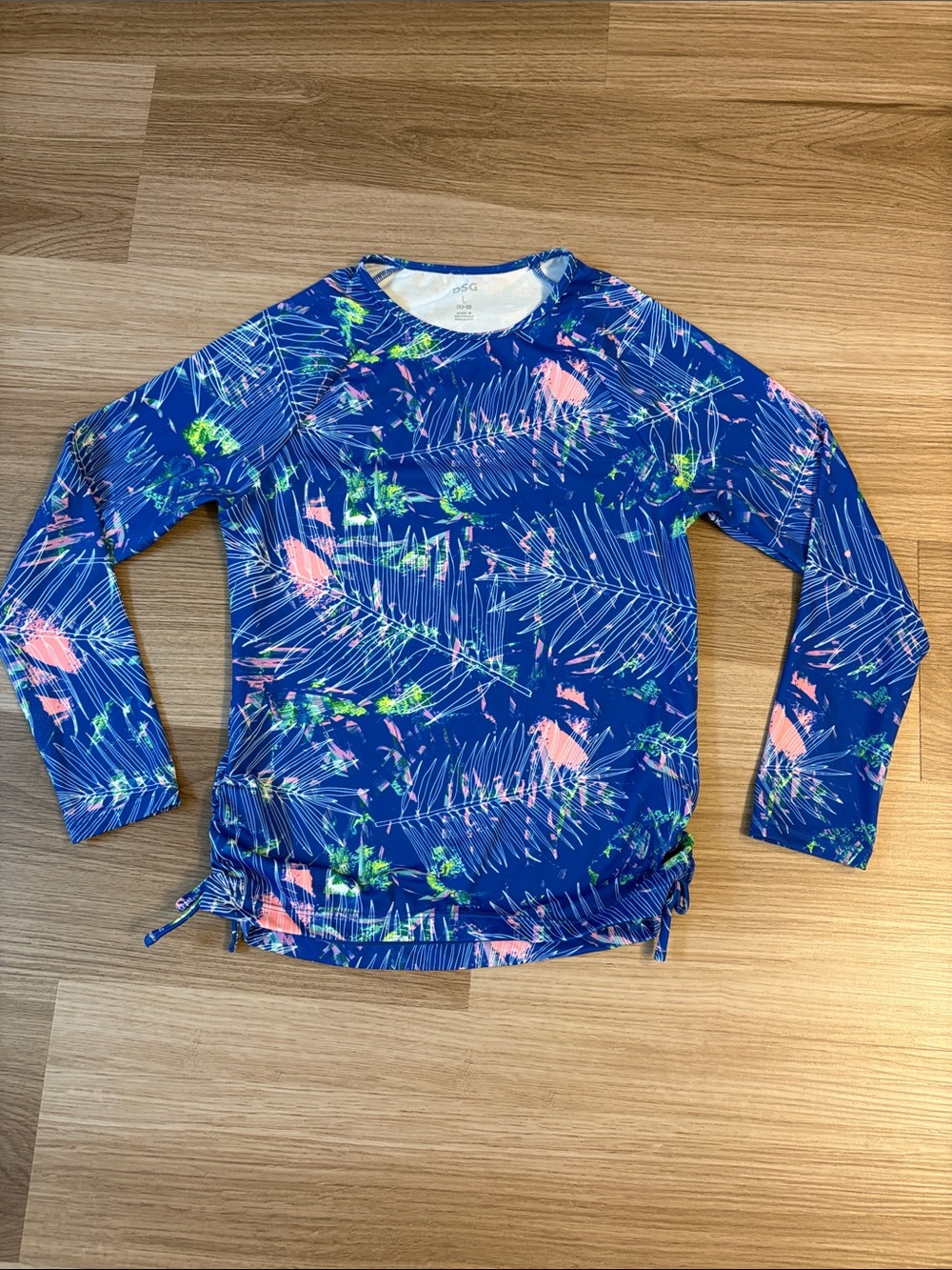 DSG Kids Large (10-12) Long Sleeve Swim Shirt Rashguard - Blue Tropical Print